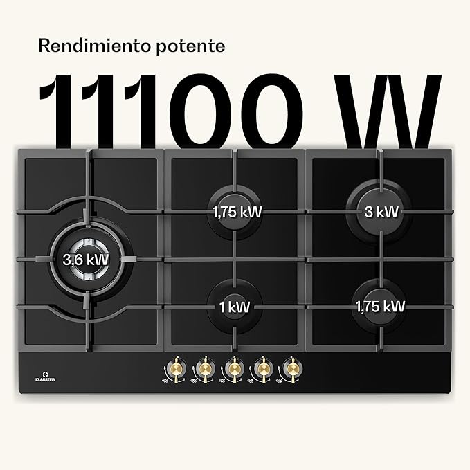 Klarstein Victoria 90 cm Gasfeld – 5 Brenner – 11.100W – Edelstahl
